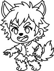 Chibi Werewolf Boy Halloween Costume Coloring Page
