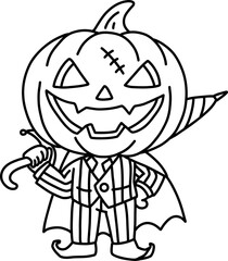Obraz premium Pumpkin Head Gentleman Halloween Costume Coloring Page