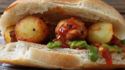 Potato sandwich food bread delicious meal lunch snack cuisine tasty gourmet recipe eating typical indian food.