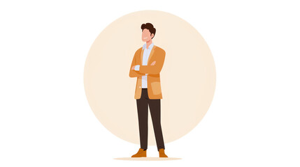 Confident Young Man Standing with Arms Crossed in Casual Outfit Against Simple Background