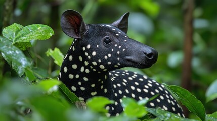 Fototapeta premium Black-and-white spotted mammal in rainforest