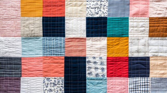 A vibrant quilt with colorful patches showcasing a cozy and artistic textile design.