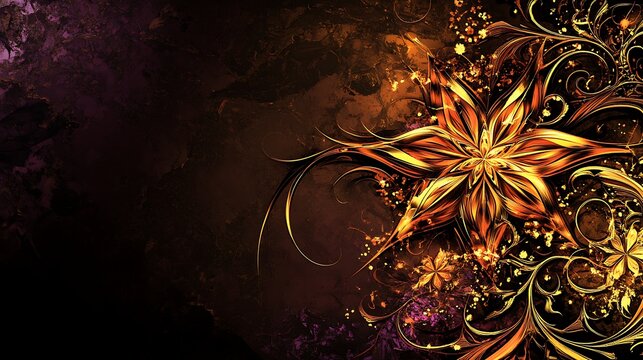 Ornate golden flower design on a dark background