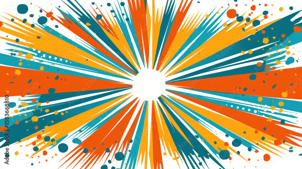 Poster abstract background with colorful rays and dynamic splashes for creative designs and marketing visua