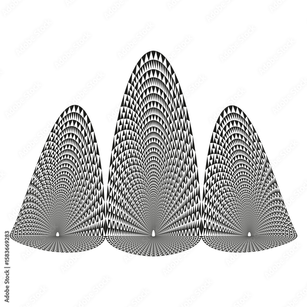 Poster abstract conical shapes. geometric spiral pattern. black white forms. vector decorative elements.