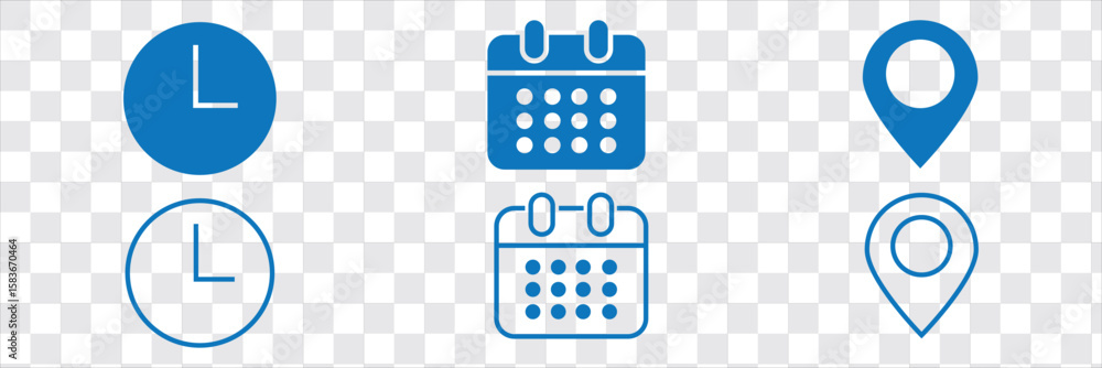 Poster time date address icon set collection vector illustration. event icons vector. location, calendar & 