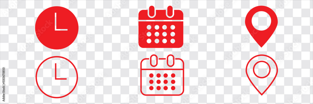 Poster time date address icon set collection vector illustration. event icons vector. location, calendar & 