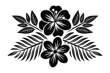 Elegant black and white floral arrangement with tropical leaves