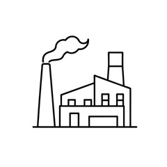 Industrial Factory Icon – Minimalist Outline of Manufacturing Plant with Smoke Stack