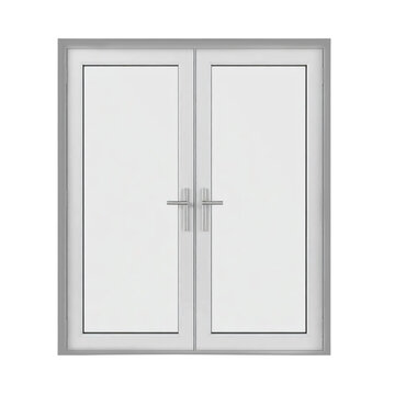 Mockup front view of double aluminium door window isolated on transparent background, cut out