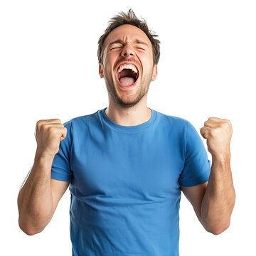 Man Celebrating Success &ndash; Joyful Victory Pose on Transparent Background