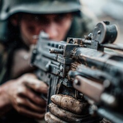 Soldier Reloading Weapon in Action