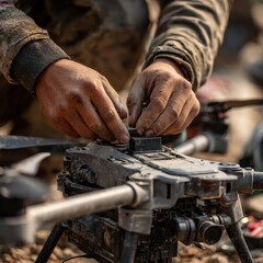 Setting up drone equipment outdoors