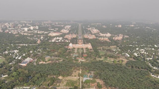 4k Aerial Drone footage of The President's Estate , Parliament house , India gate New Delhi India
