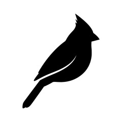 Black silhouette of a cardinal bird with a prominent crest. Vector graphic illustration for nature designs., silhouette