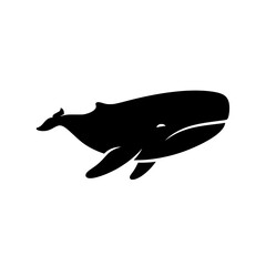 Fototapeta premium Black silhouette of a large sperm whale. Minimalist vector illustration of a marine animal for branding, silhouette
