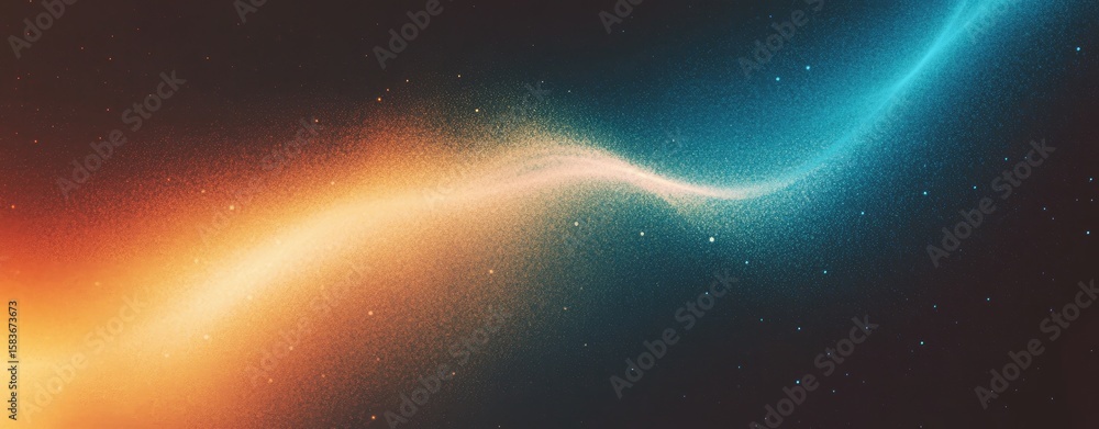 Wall mural abstract swirl of orange to blue glittering gradient particles with dark space effect