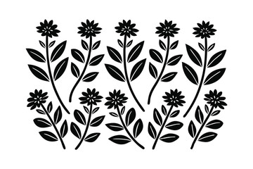 Stylized black floral pattern with delicate leaves and blossoms