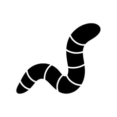 Earthworm silhouette vector icon. Black segmented worm graphic for nature and soil biology concepts, silhouette