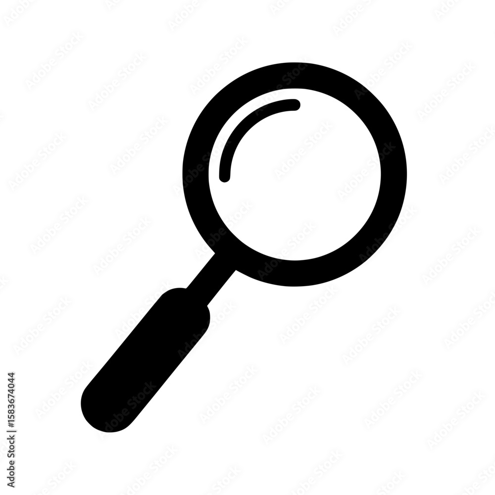 Poster magnifying glass silhouette vector icon. simple black search and find symbol for web and mobile apps
