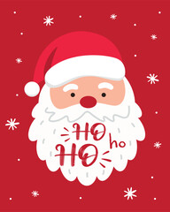 Santa Claus Ho Ho Ho – Cute Christmas Vector Illustration,Festive flat vector illustration of Santa Claus with a red hat and white beard,Cheerful holiday design perfect for Christmas cards, posters