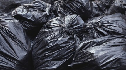 The Collection of Black Garbage Bags Piled in a Disorganized Manner