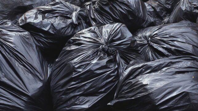 The Collection of Black Garbage Bags Piled in a Disorganized Manner