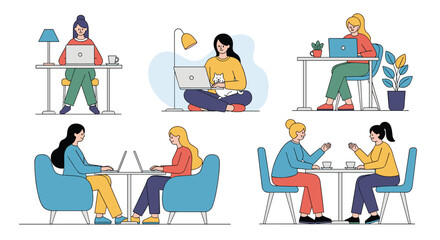 Diverse group of people working together and collaborating on projects in modern offices and cafes showcasing teamwork and professionalism