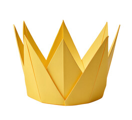 Origami paper crown art with yellow geometric folds in modern creative artistic design showcase