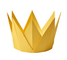 Origami paper crown art with yellow geometric folds in modern creative artistic design showcase