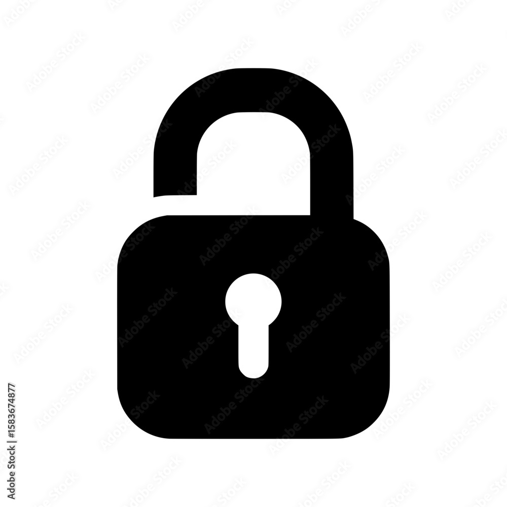 Poster unlocked padlock silhouette vector icon. simple open lock graphic for web design and security concep