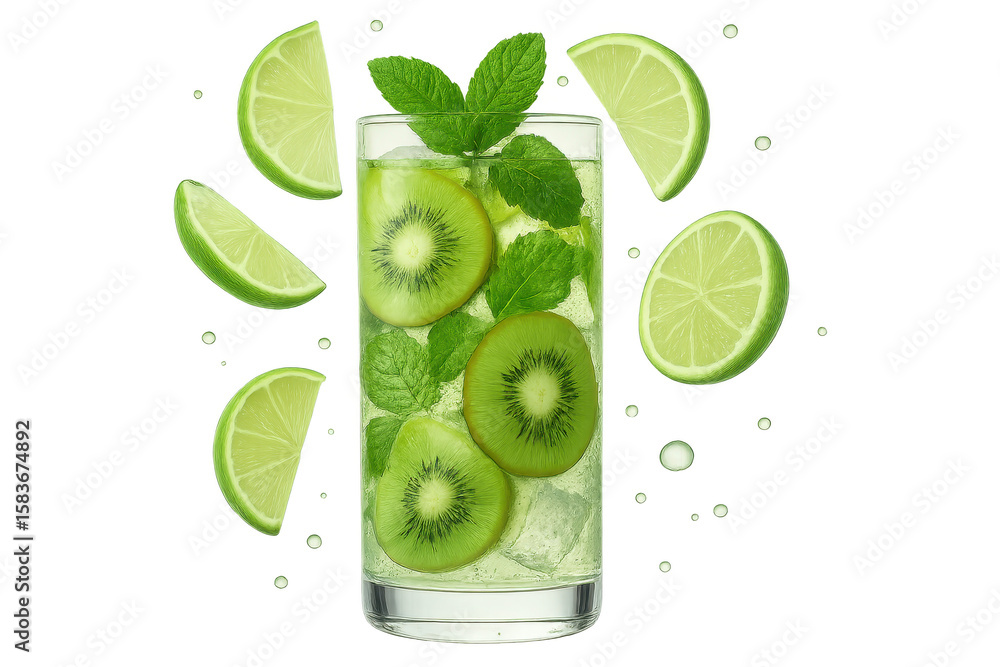 Poster refreshing kiwi and lime cocktail, isolated on transparent background image