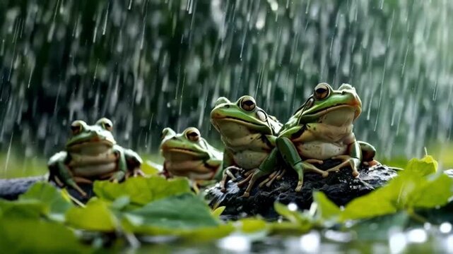 Rain of frogs, meteorological phenomenon, concept.