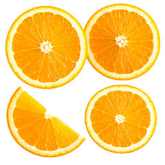  Half Orange and Single Slice Arranged Flat Lay, Top View, Isolated on Transparent Background