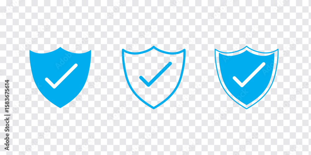Poster shield with check mark icon set