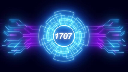 Concept of counting years. 1707 year symbol concept. New Year 1707 animation. 1707 number neon text black background 4k video. New Year celebration. Future and futuristic technology concept - Powered by Adobe