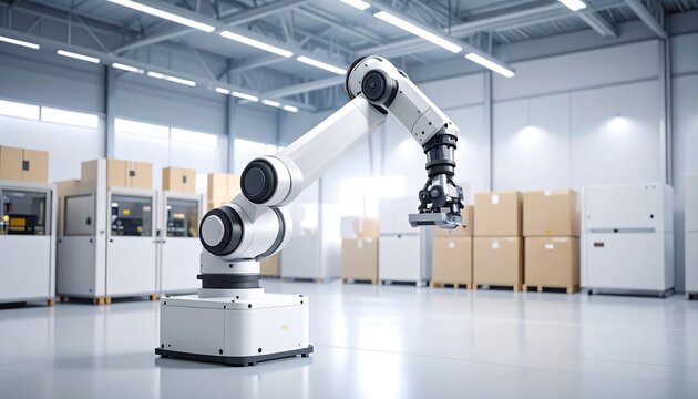 Robotic arm in a modern warehouse