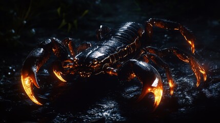 Close-up view of a scorpion's sharp pincers in a dark environment macro photography nature dramatic lighting