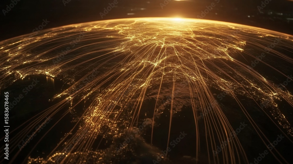 Poster connecting the digital globe illuminated networks across continents in a virtual environment a globa