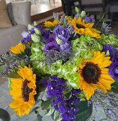 bouquet of purple and yellow colorful flowers 