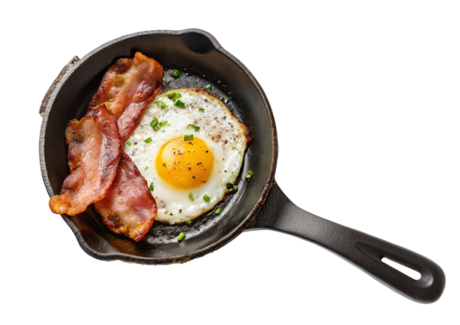 Delicious breakfast skillet with crispy bacon and sunny side up eggs perfect for gourmet mornings