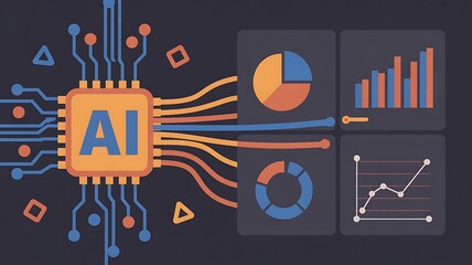Obraz premium AI Data Analysis: Modern Flat Design, Informative Charts, Growth Concept