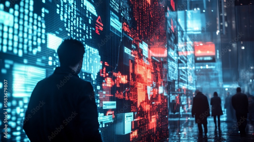 Aufkleber dynamic digital screen displaying rising trends in technology urban environment visual content moder