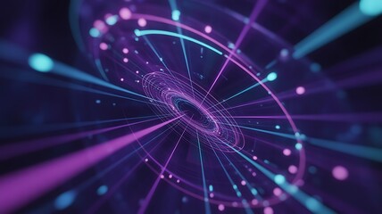 Fototapeta premium Abstract Purple and Teal Neon Light Trails, Futuristic Technology Background, Dynamic Energy