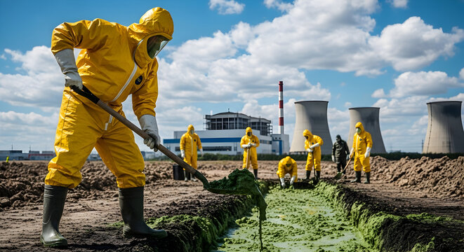 Hazmat Team Cleaning Toxic Algae Bloom Near Power Plant