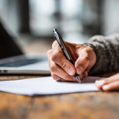 Close up of hand writing with a pen