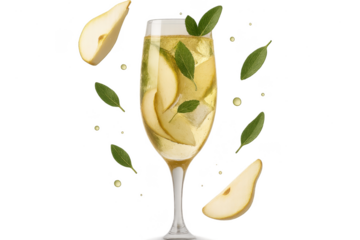 Refreshing pear cocktail with mint and ice, isolated on transparent background
