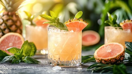 Fototapeta premium Refreshing tropical cocktails with grapefruit and mint