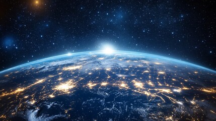 Fototapeta premium Futuristic globe illuminating global connectivity in a cosmic digital environment