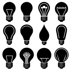 Naklejka premium Various Black Light Bulb Silhouettes white illustration